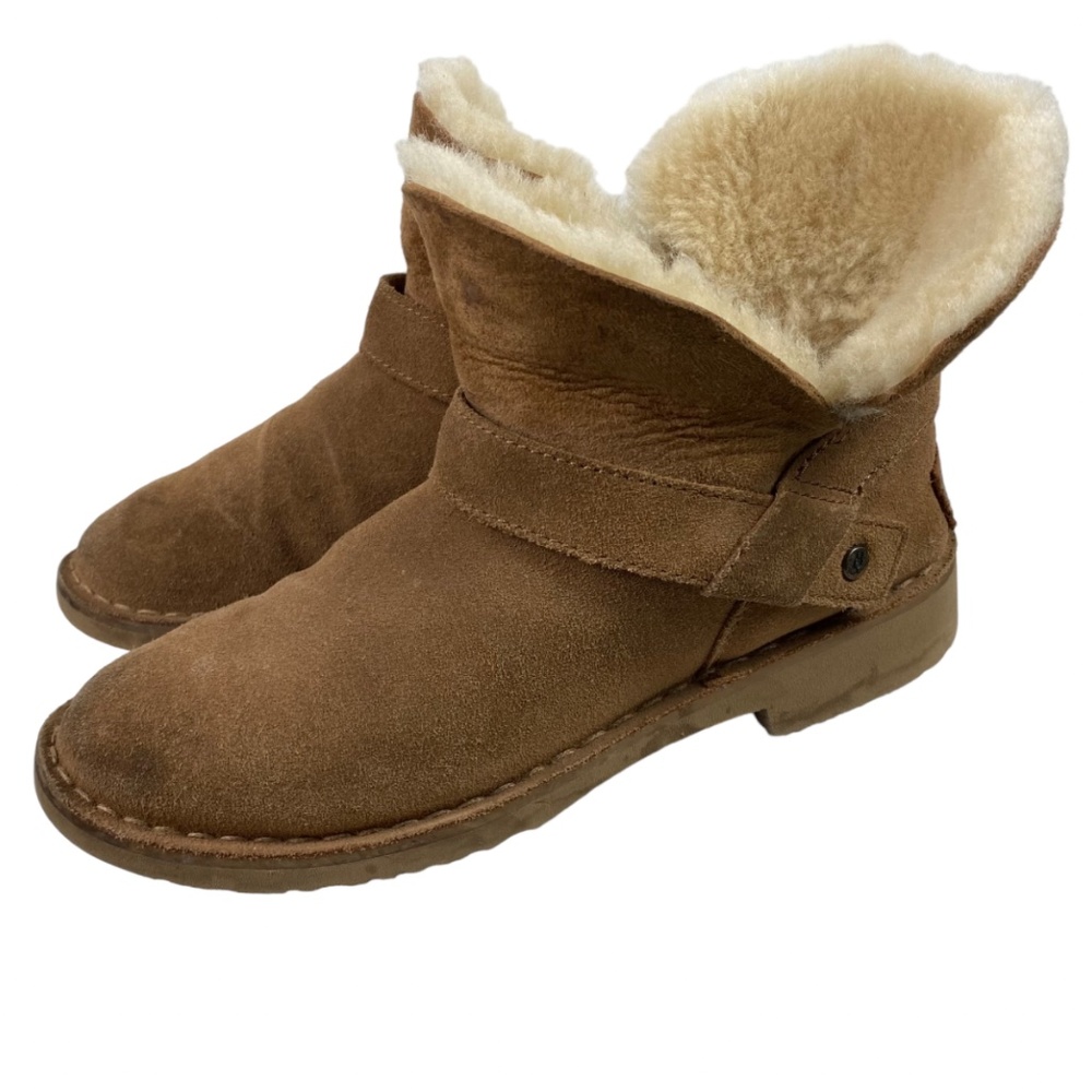 UGG Zariyah Boots Bootie Womens 6 Fold Down Shearling Suede Tan Brown - Picture 2 of 11